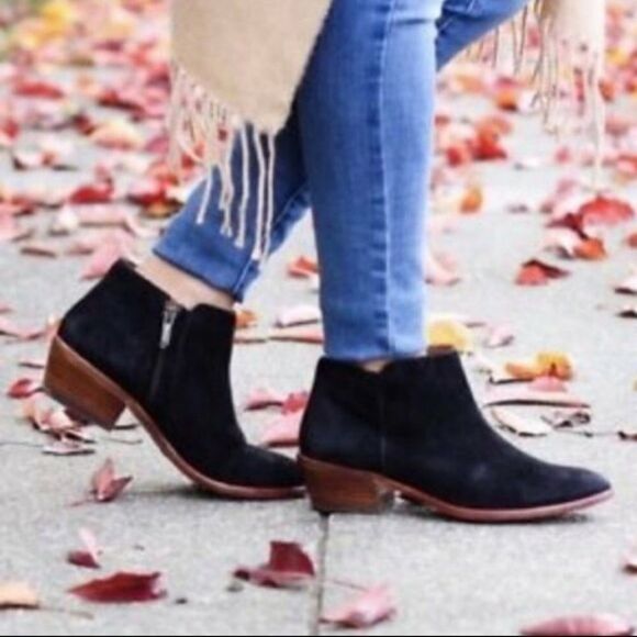 Sam Edelman Petty Black Suede Leather Ankle‎ Boots sz 7.5 - Picture 2 of 10